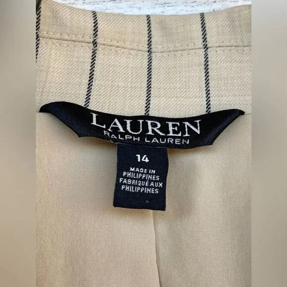 RALPH LAUREN BLACK LABEL Womens Pinstripe Work Two-Button Blazer size 14 Blazers & Suit Jackets